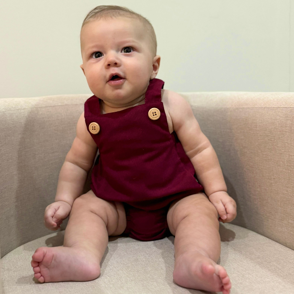Romper Bebê Tradicional Linho Bordo