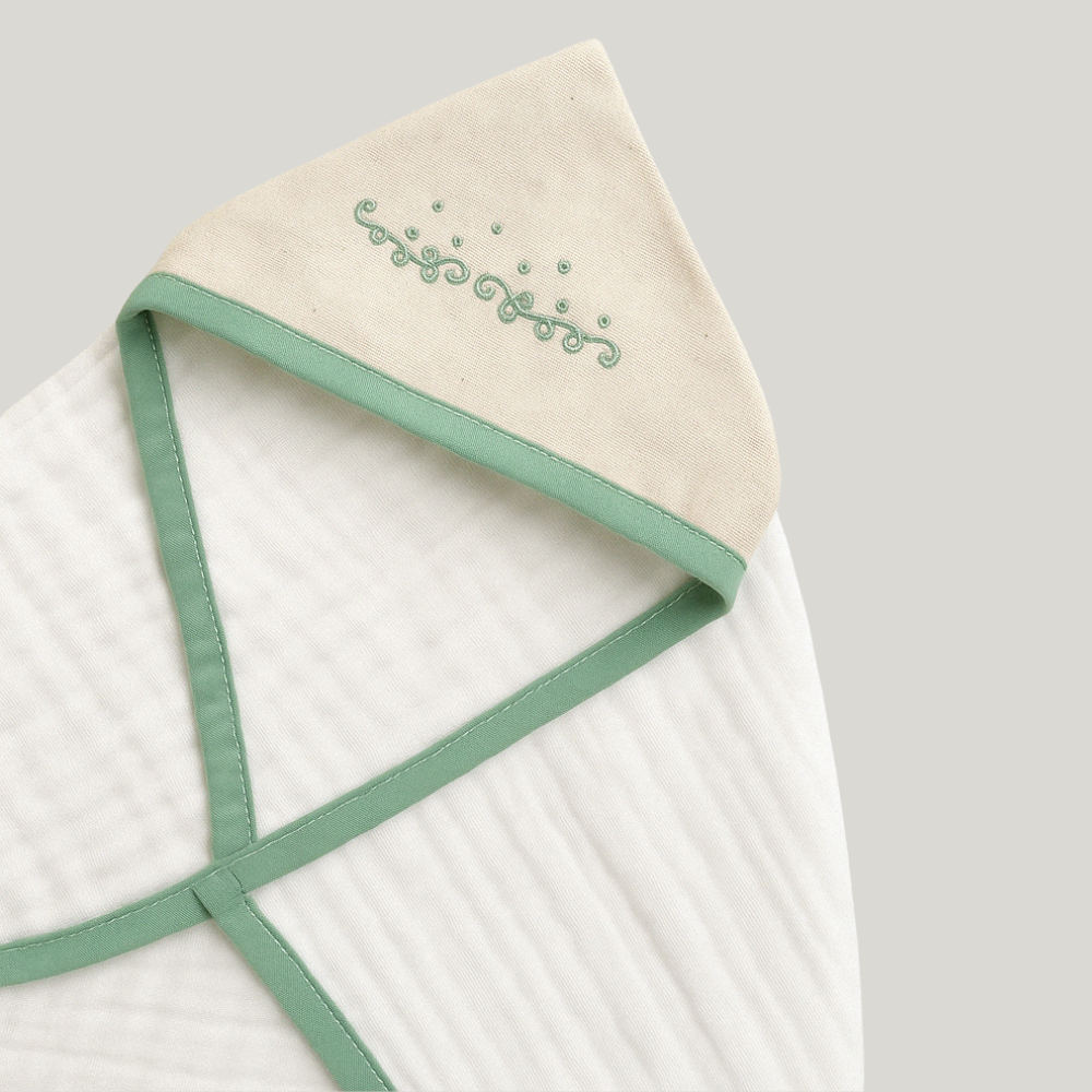 Toalha Bebê Algodão Com Capuz Linho Bordado Green