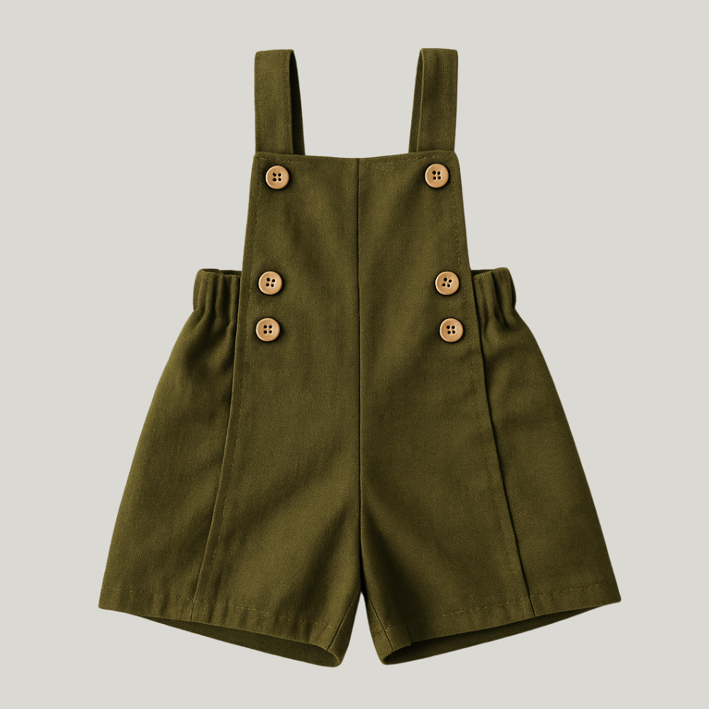 Jardineira Infantil Bebê Unissex Linho Musgo