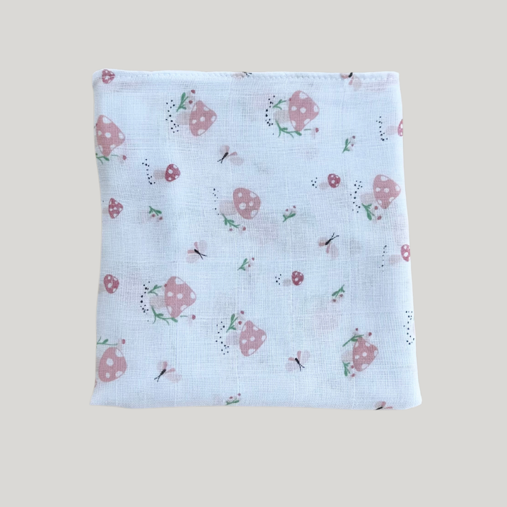 Cueiro Swaddle Algodão Cogumelos Rosa