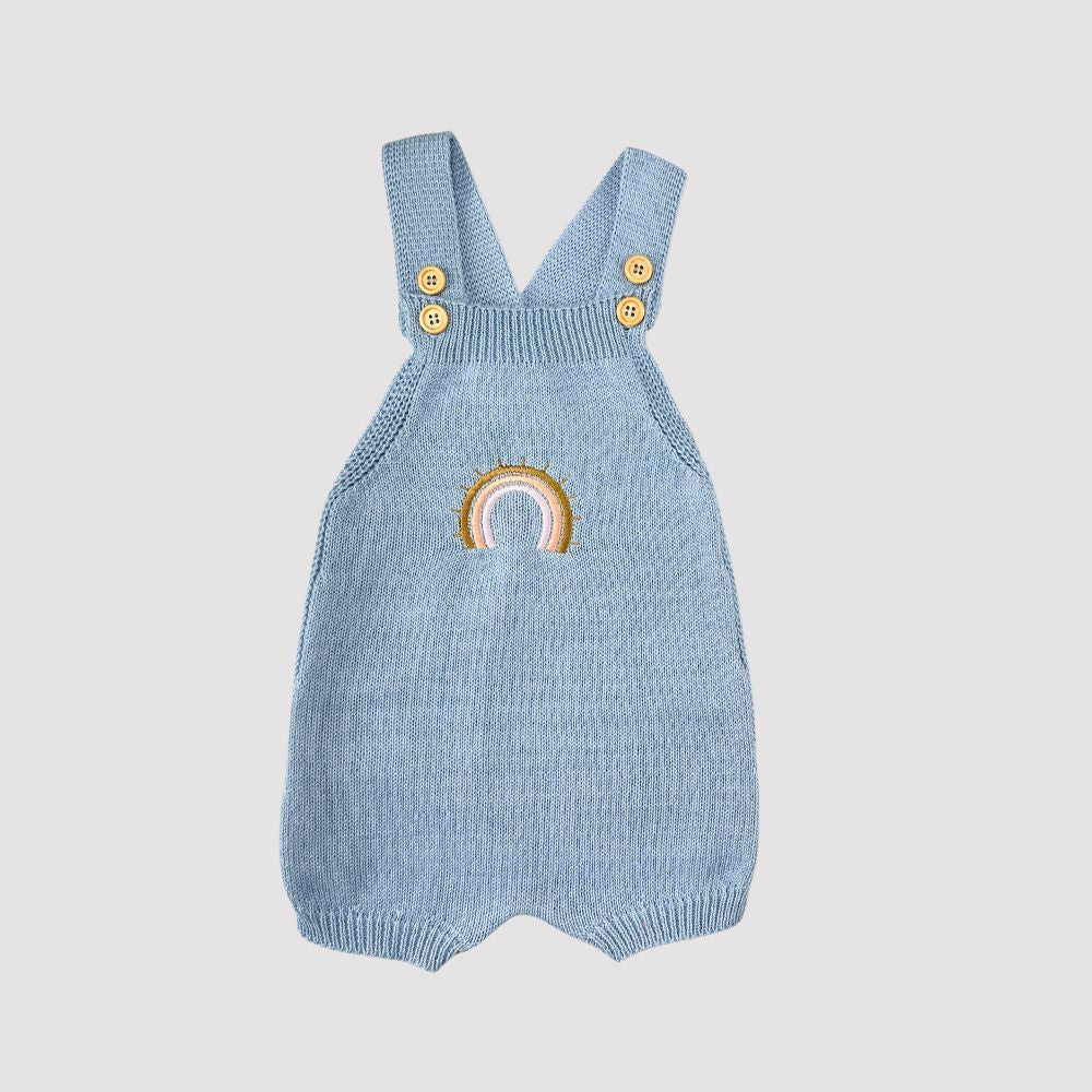 Jardineira Tricot Bebê Rainbow Azul Bebê
