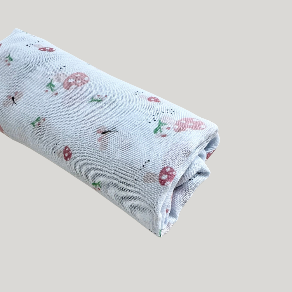 Cueiro Swaddle Algodão Cogumelos Rosa