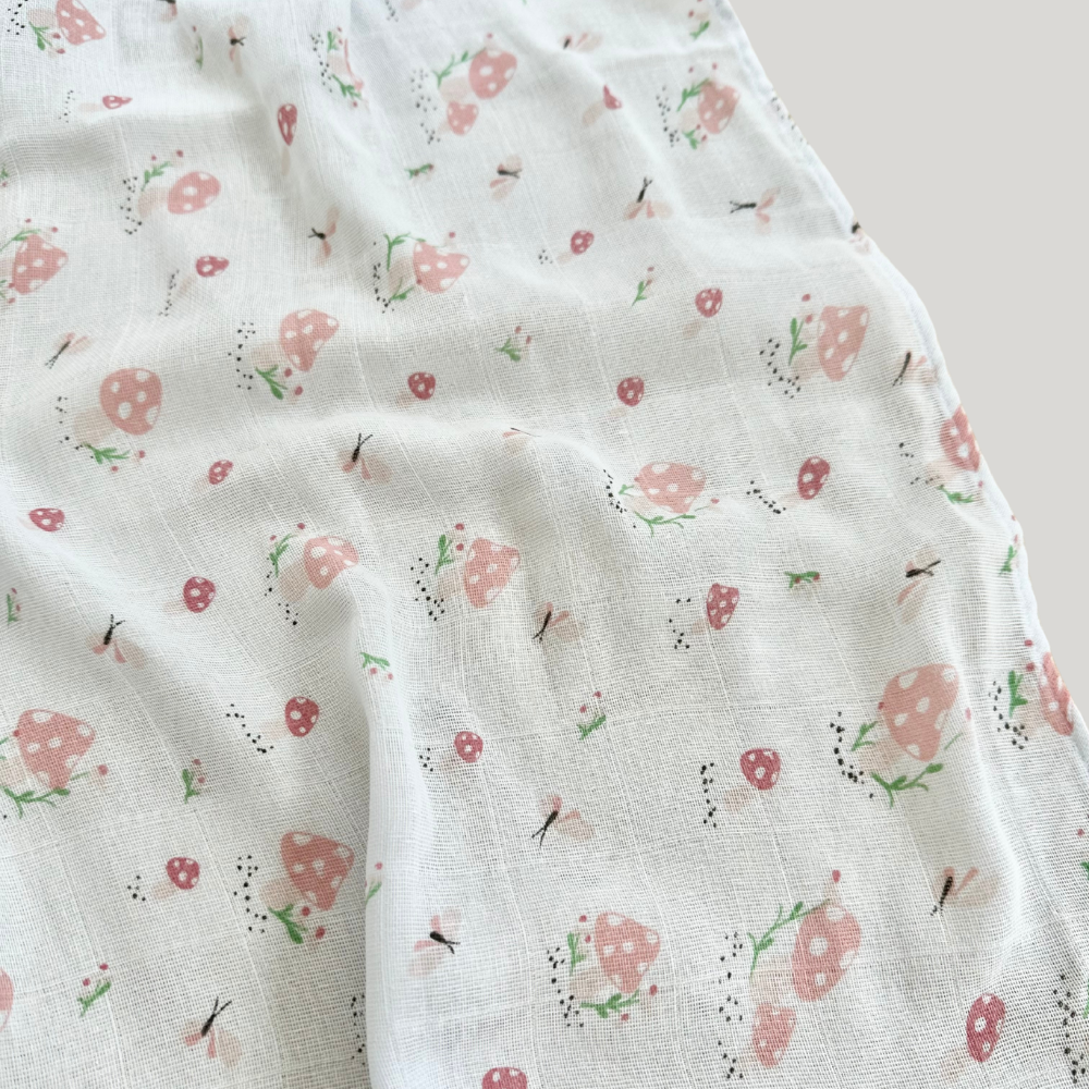 Cueiro Swaddle Algodão Cogumelos Rosa