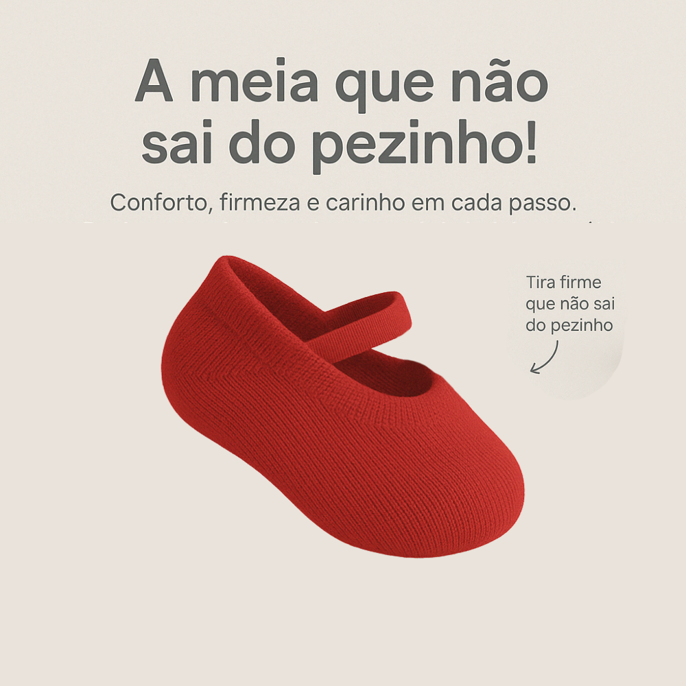 Meia bebê Sapatilha Com Tira Prende No Pé Vermelho