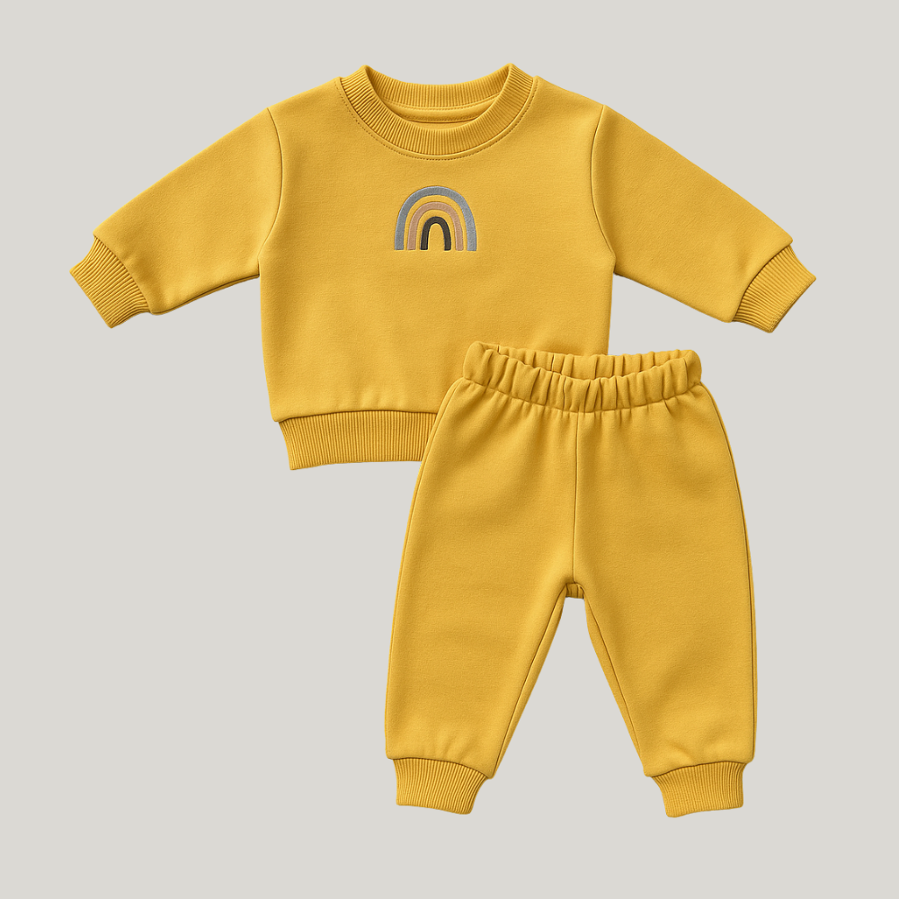 Conjunto Bebê Moletom Peluciado Comfy Rainbow Mostarda
