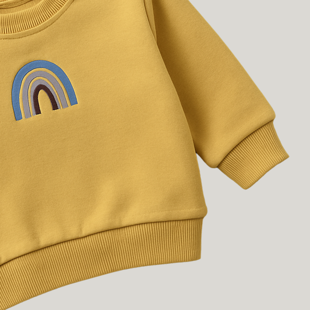 Conjunto Bebê Moletom Peluciado Comfy Rainbow Mostarda