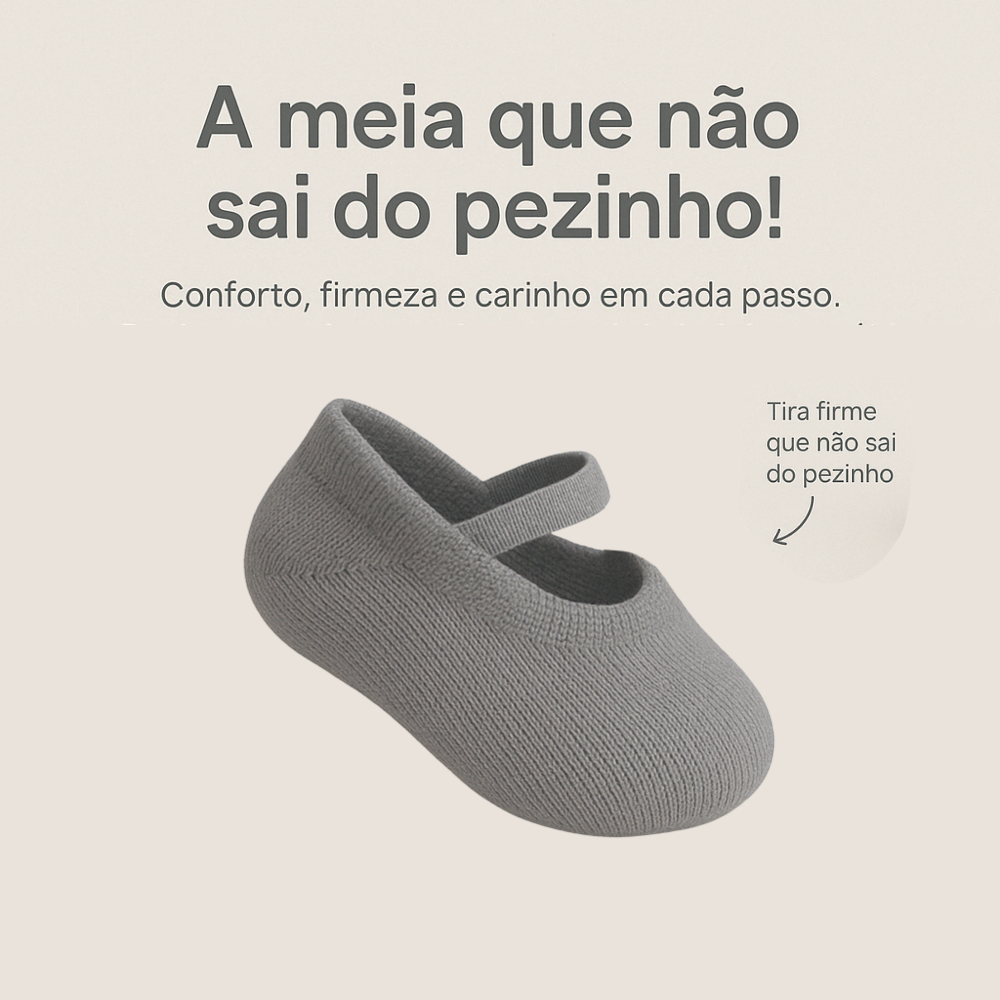 Meia bebê Sapatilha Com Tira Prende No Pé Cinza