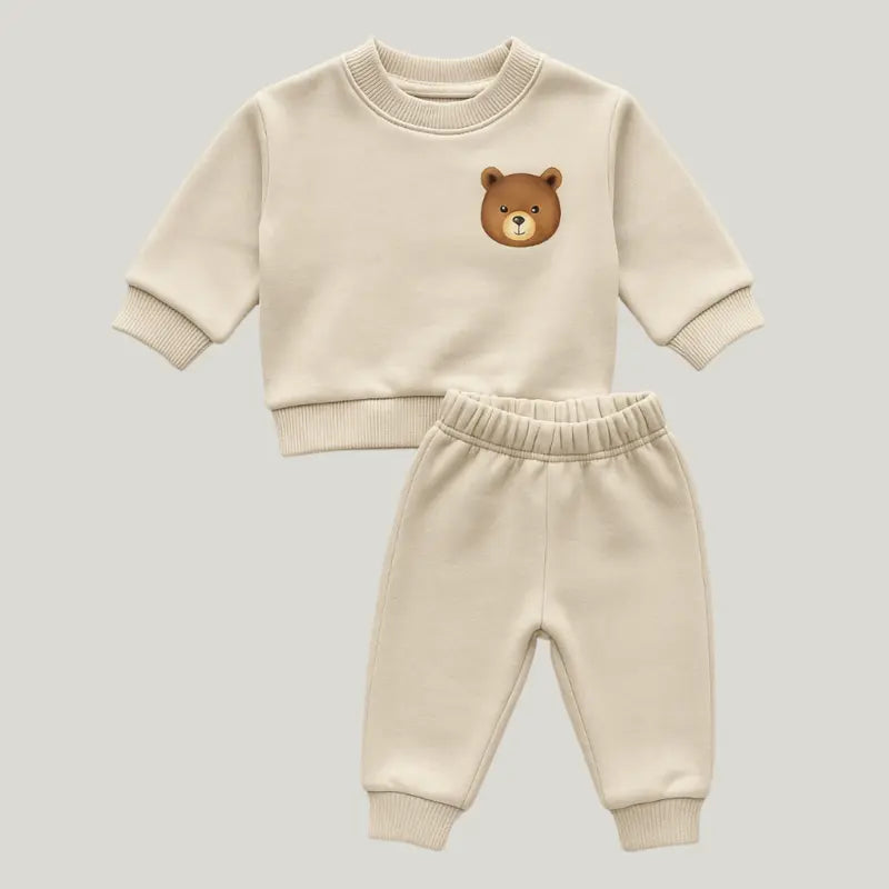 Conjunto Bebê Moletom Peluciado Comfy Bear Bege