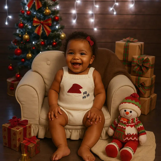 Jardineira Bebê Tricot Bordado Noel Off White