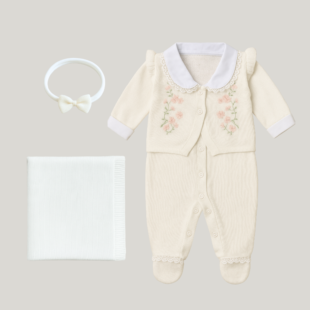 Kit Saída Maternidade Menino Tricot 4 Peças Jardim Encantado White