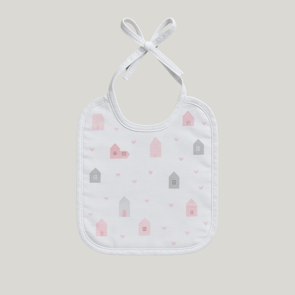 Babador Bebê Impermeável Algodão Casinha Rose
