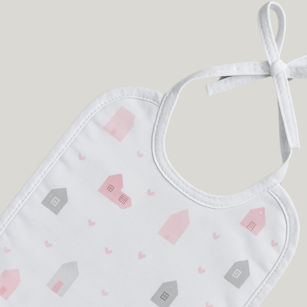 Babador Bebê Impermeável Algodão Casinha Rose