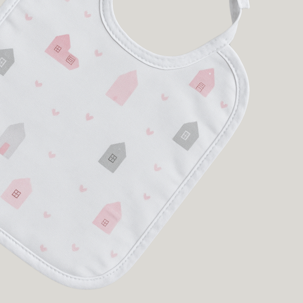 Babador Bebê Impermeável Algodão Casinha Rose