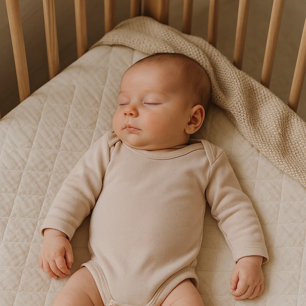 Long Beige Cotton Baby Bodysuit