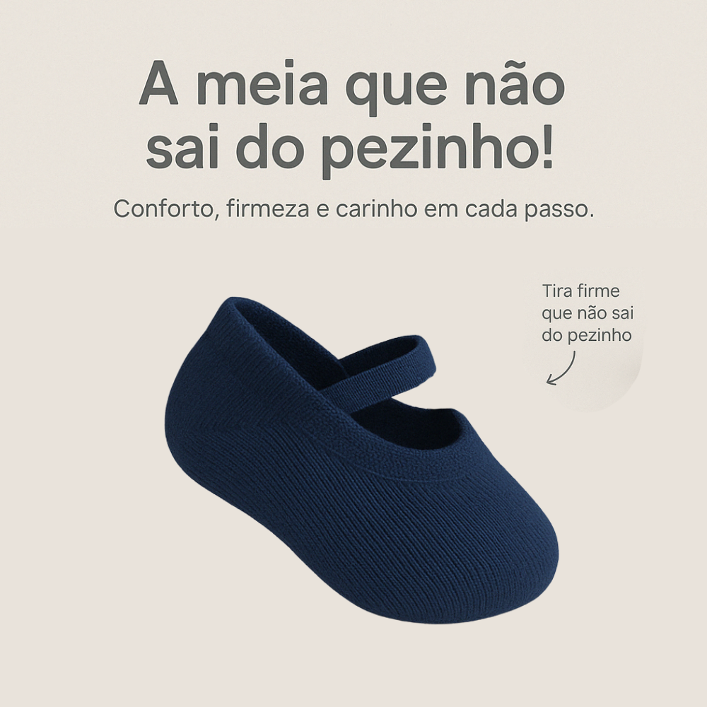 Meia bebê Sapatilha Com Tira Prende No Pé Marinho