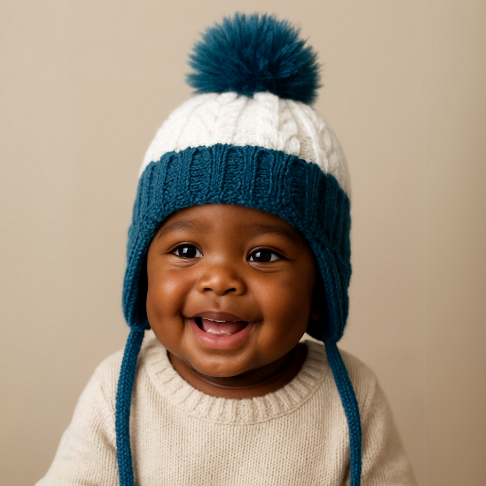 Touca bebê Tricot Strip Blue