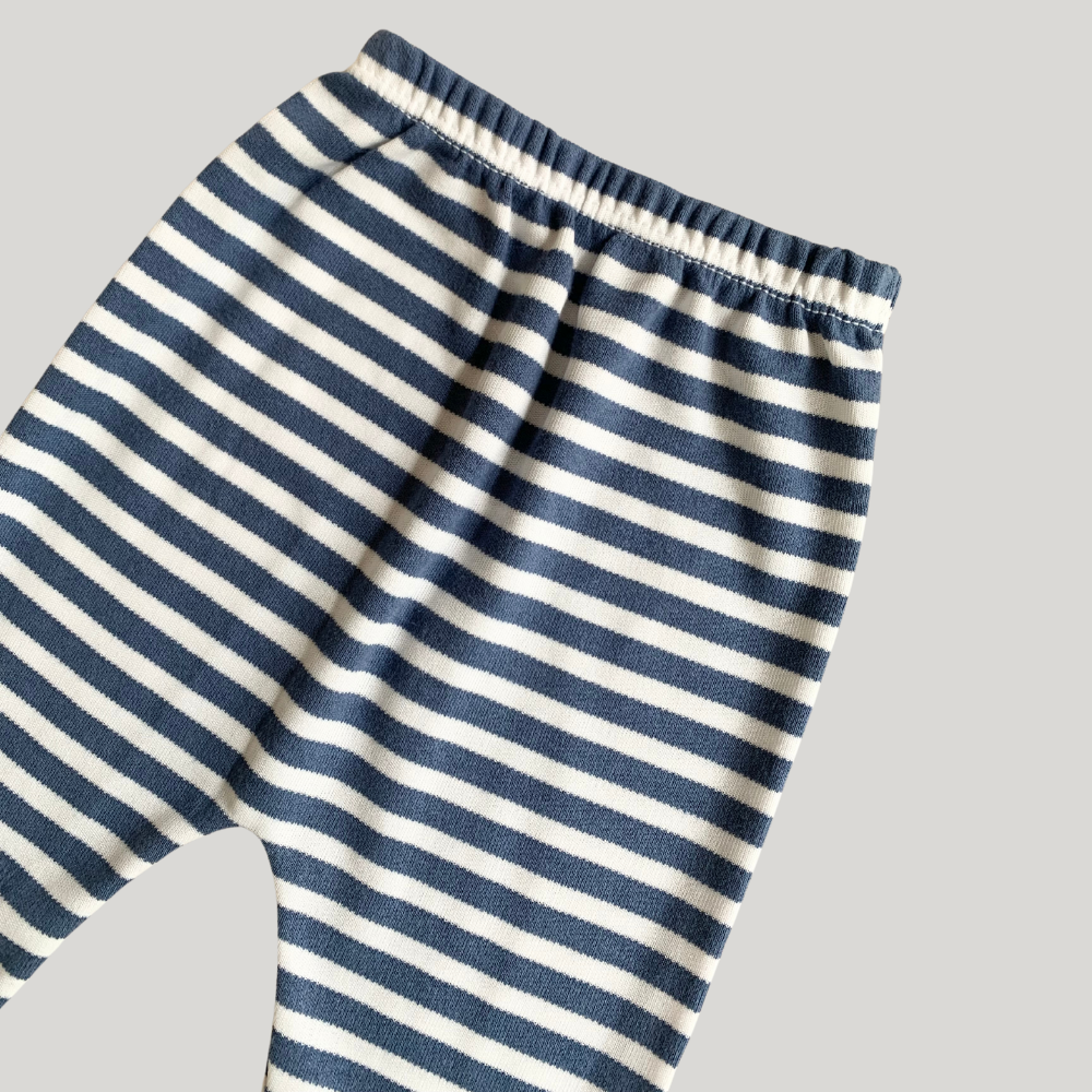 Calça Bebê Algodāo Pezinho Reversível Listrado Blue