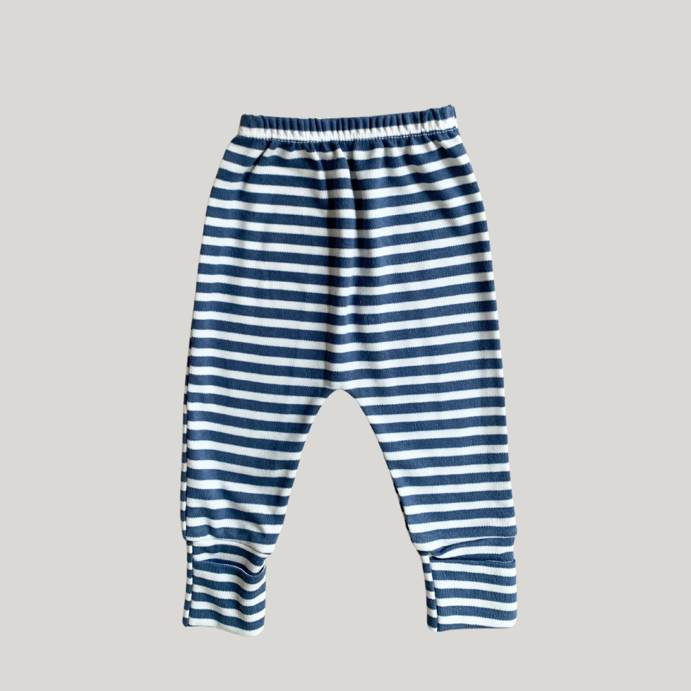 Calça Bebê Algodāo Pezinho Reversível Listrado Blue