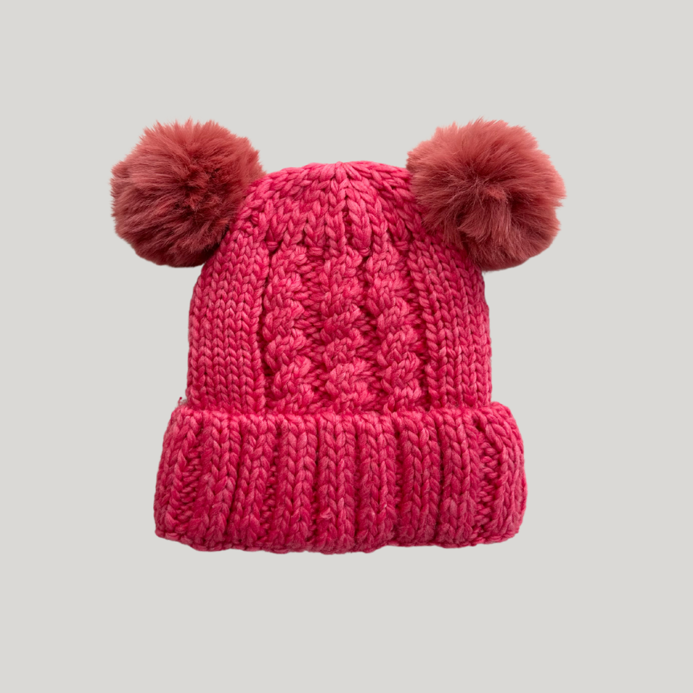 Touca Bebê Tricot Pompom Rosa Barbie