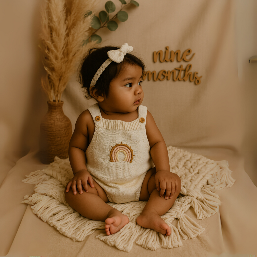 Jardineira Tricot Bebê Rainbow Off White