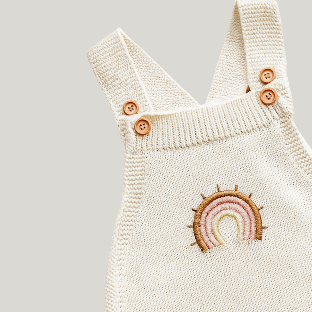 Jardineira Tricot Bebê Rainbow Off White