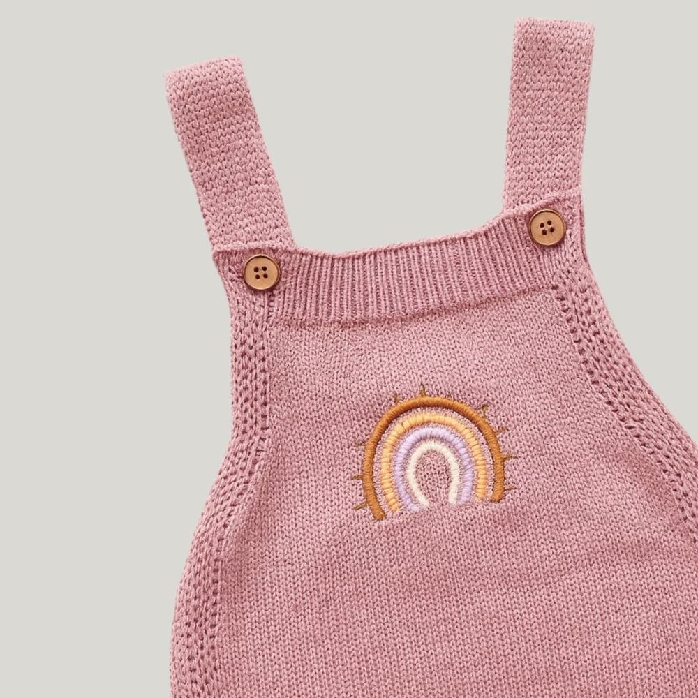 Jardineira Tricot Bebê Rainbow Rose