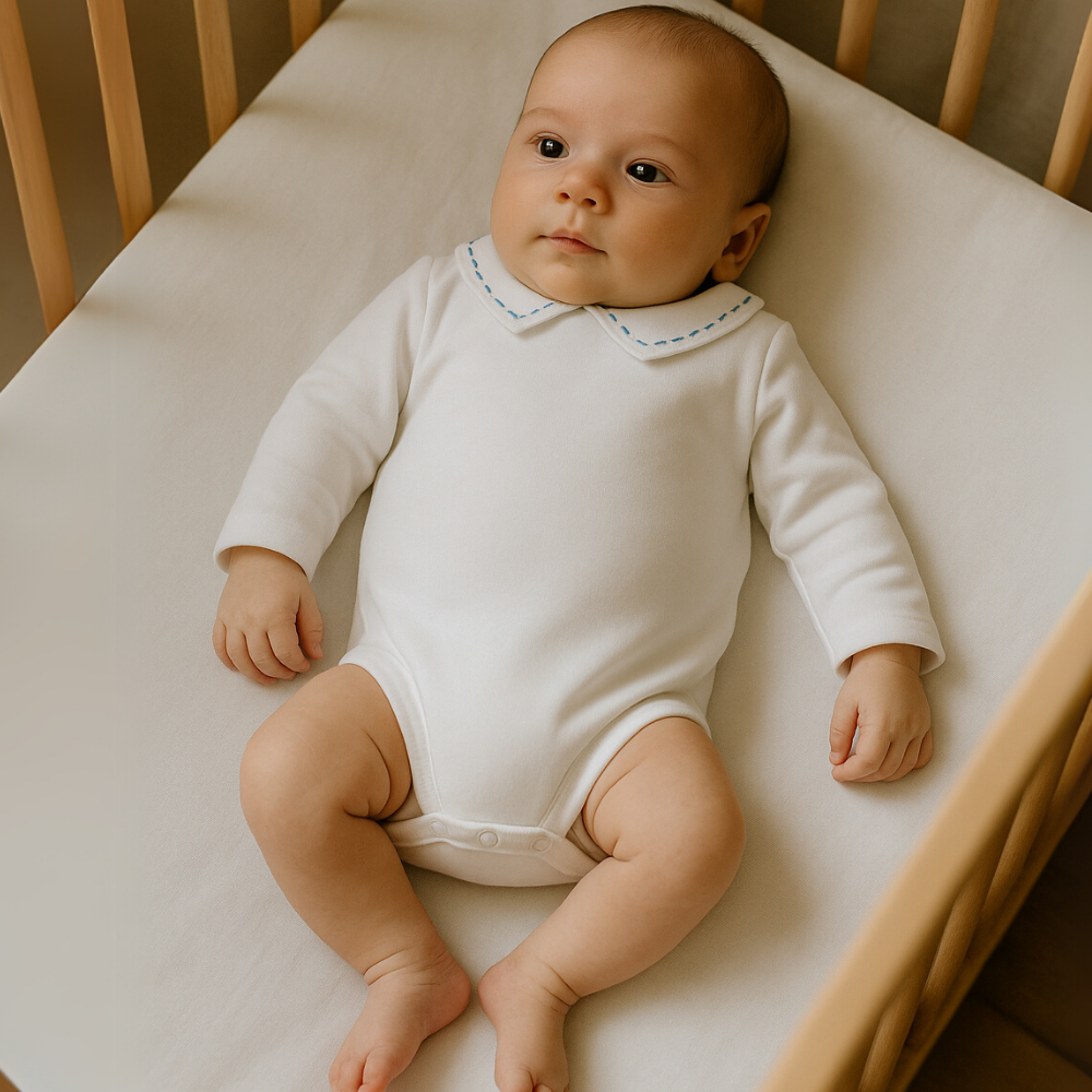 Body Bebê Algodão Gola Bordada Blue