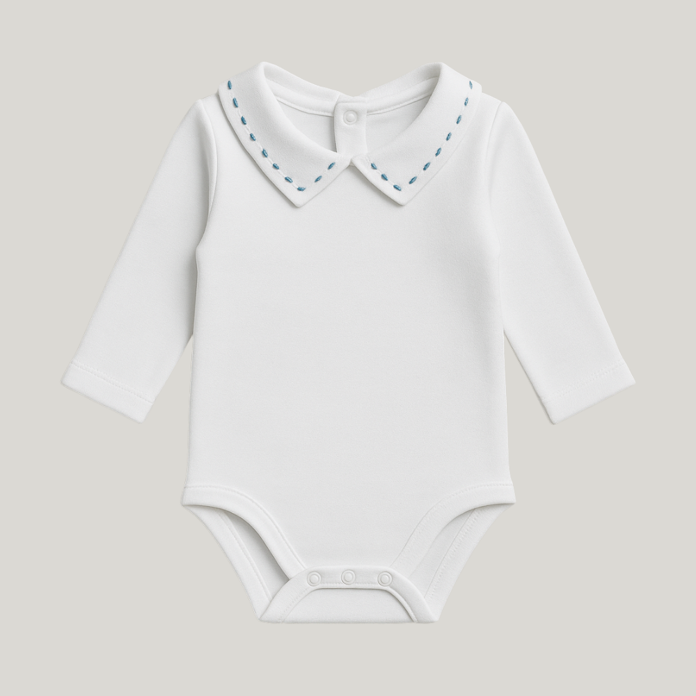 Body Bebê Algodão Gola Bordada Blue
