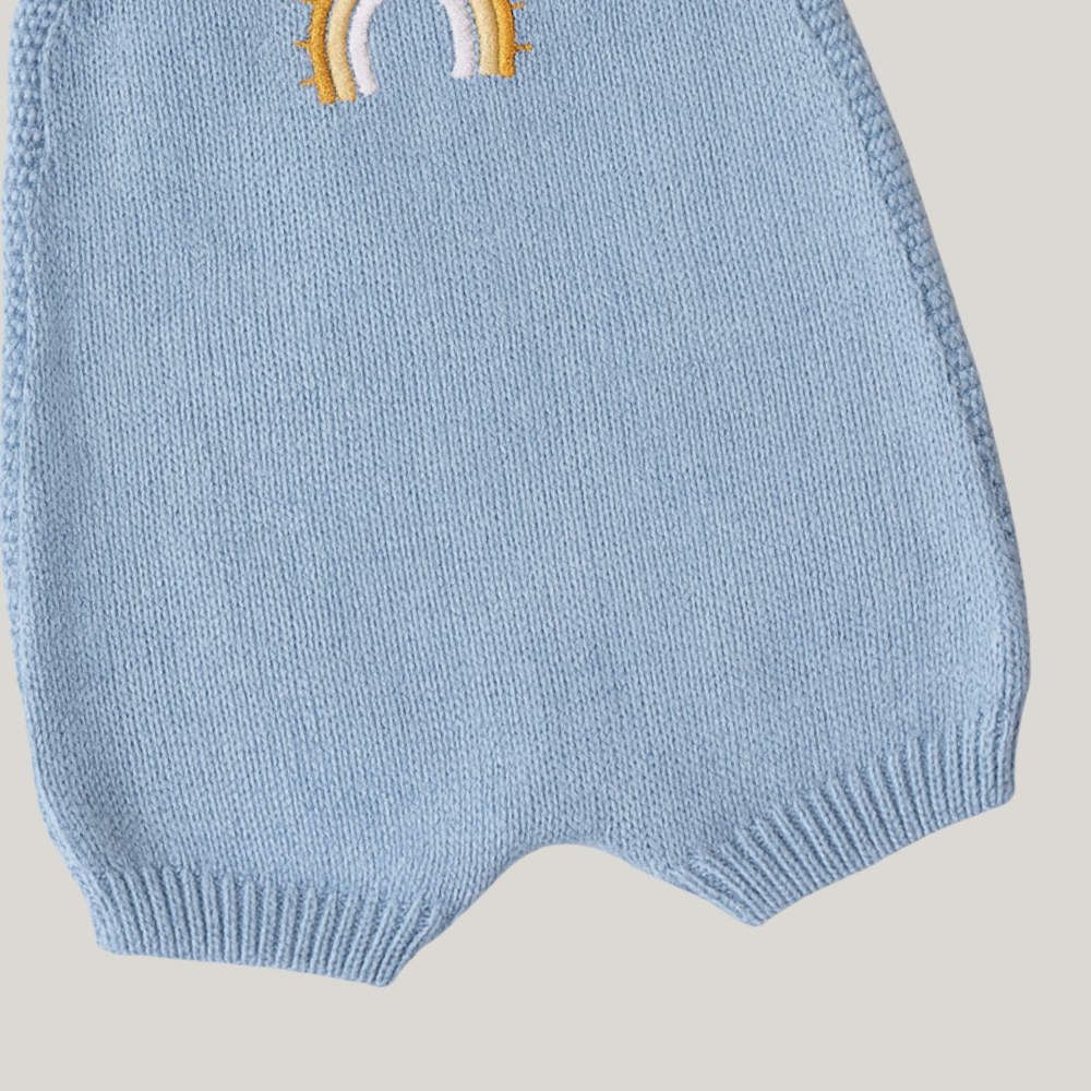 Jardineira Tricot Bebê Rainbow Azul Bebê