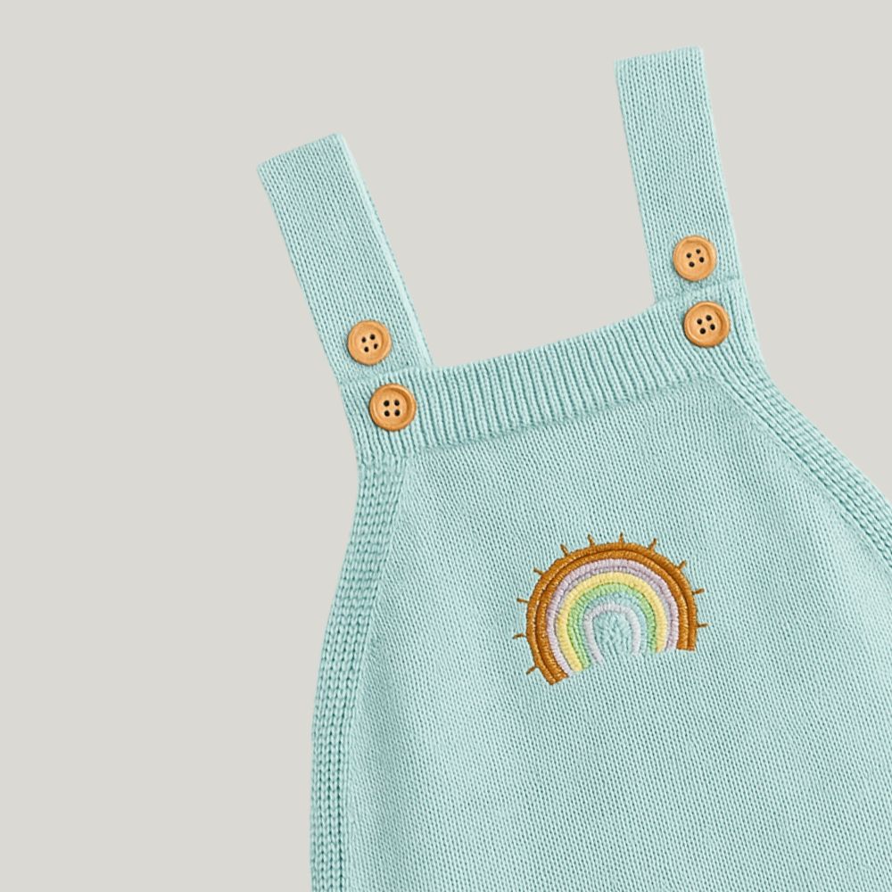 Jardineira Tricot Bebê Rainbow Verde Agua
