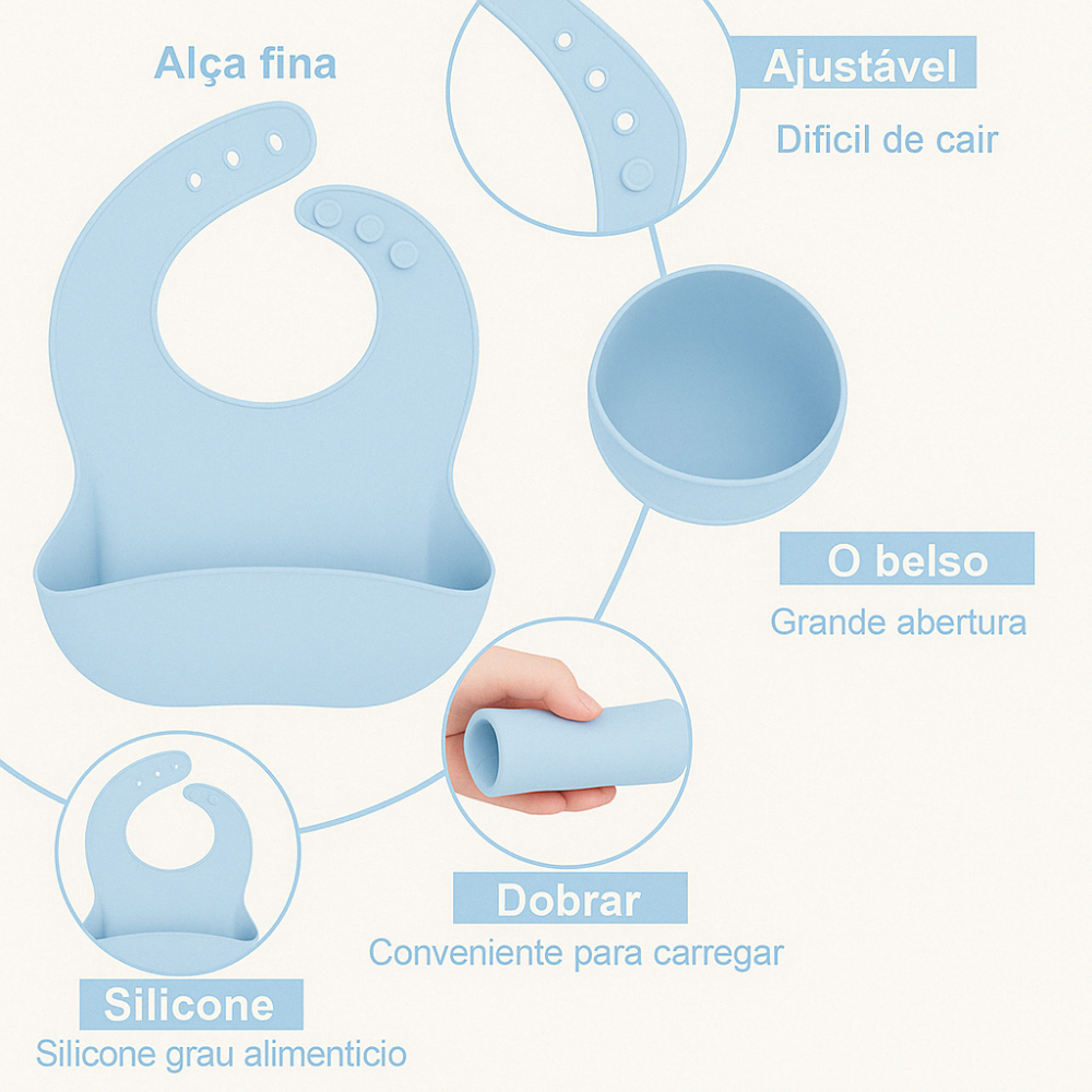 Babador De Silicone Pega Migalhas Azul Bebe