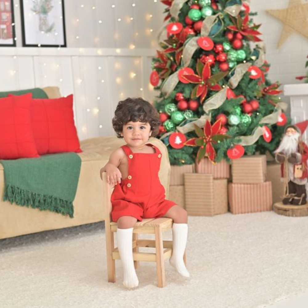 Jardineira Infantil Bebê Unissex Linho Red