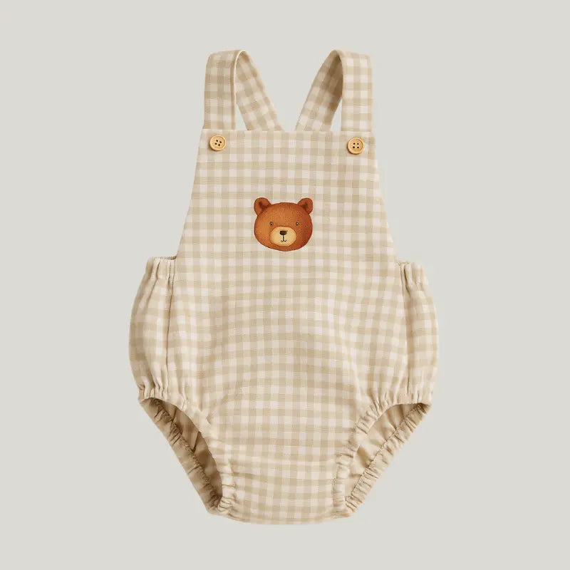 Jardineira Bebê Bear Xadrez Bege