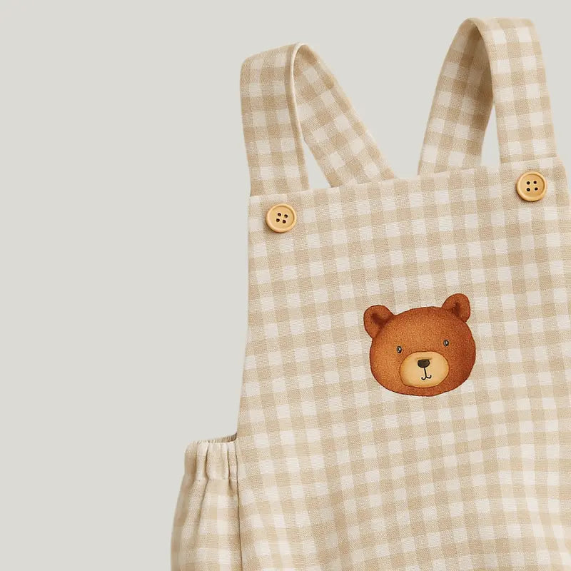 Jardineira Bebê Bear Xadrez Bege