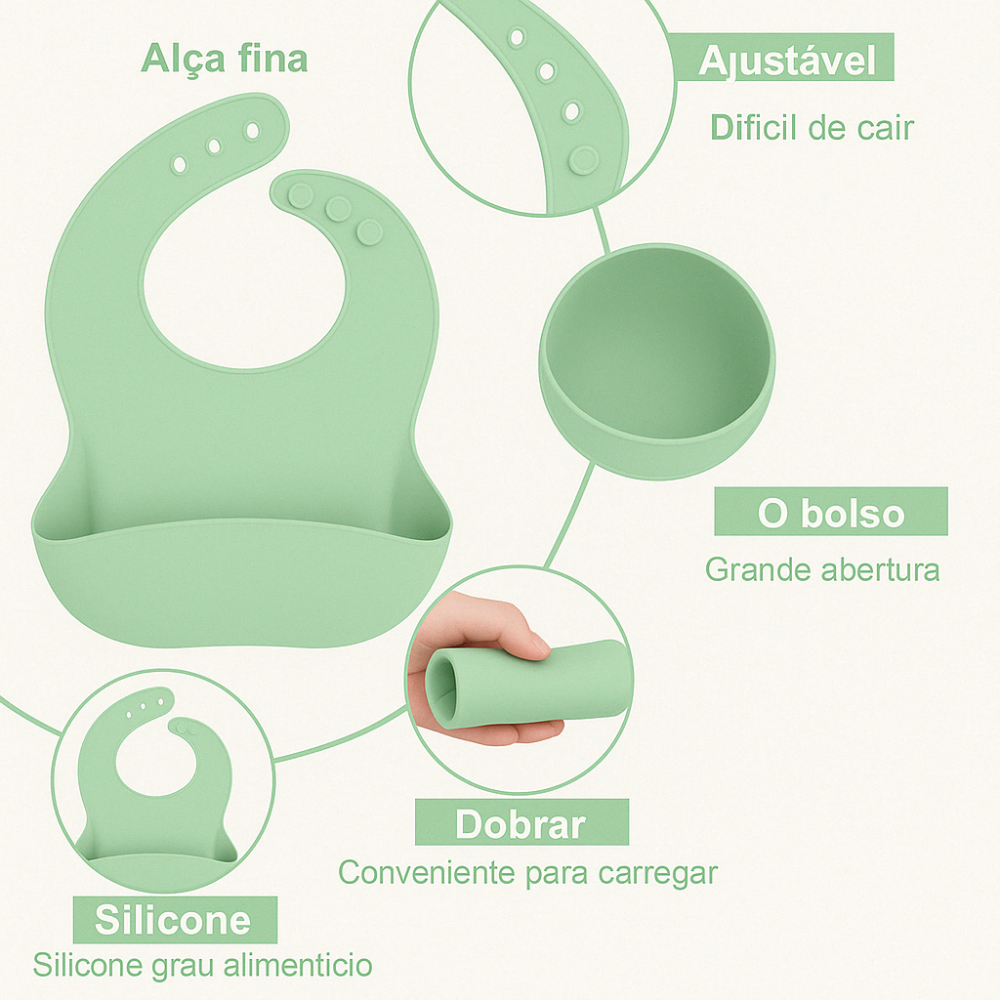 Babador De Silicone Pega Migalhas Verde Menta