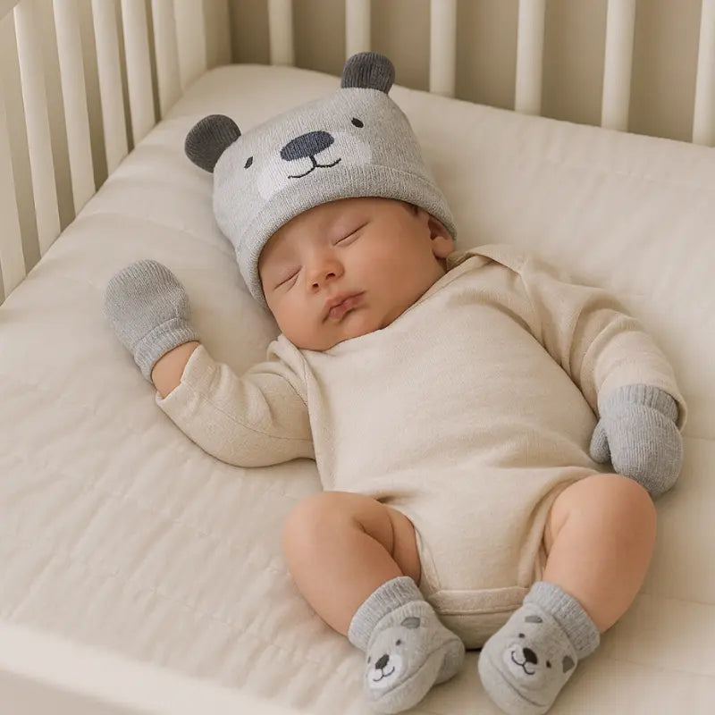 4-piece Newborn Teddy Bear Kit in Gray Photo