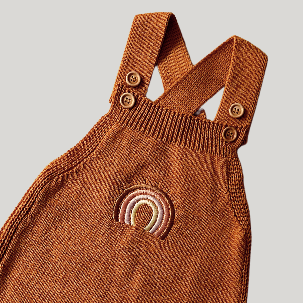 Jardineira Tricot Bebê Rainbow Ocre