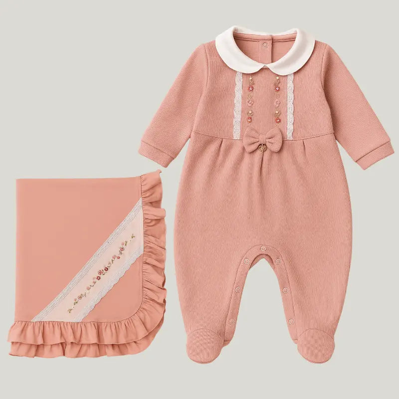 Kit saída Maternidade Bebê Menina 2 Peças Tricot Amelie Rosa