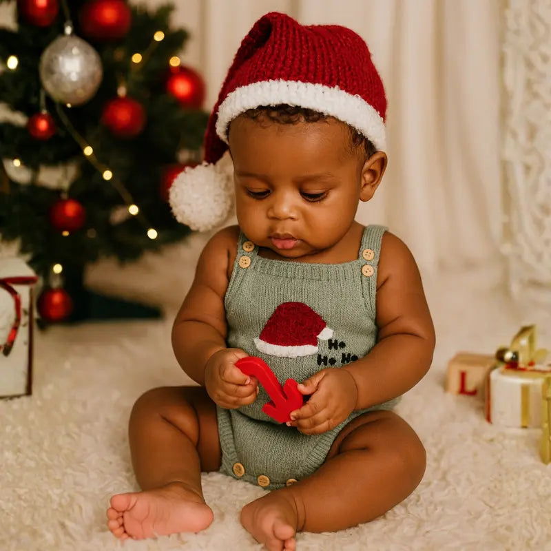 Jardineira Bebê Tricot Bordado Noel Musgo