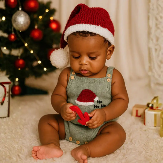 Jardineira Bebê Tricot Bordado Noel Musgo