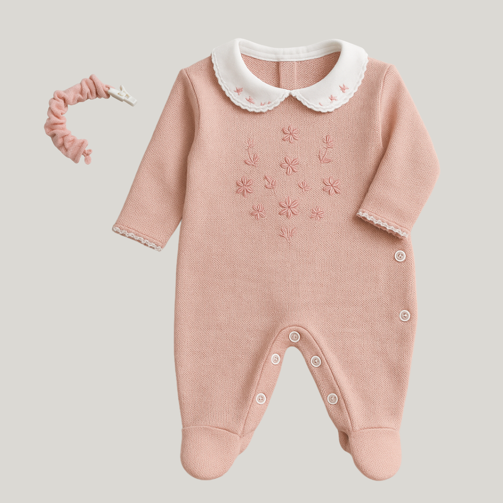 Kit Saída Maternidade Menina Tricot 2 Peças Flora Salmão