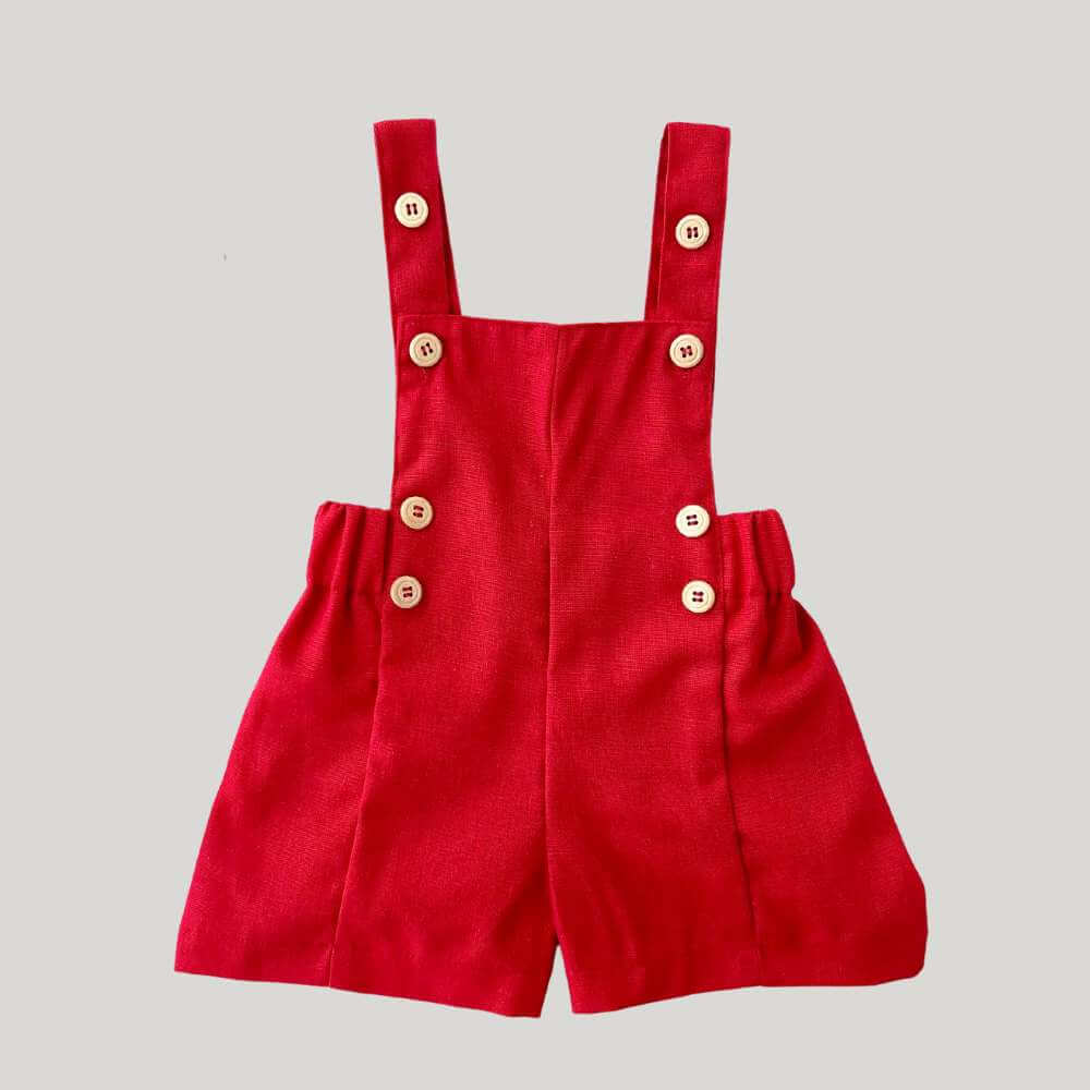 Jardineira Infantil Bebê Unissex Linho Red