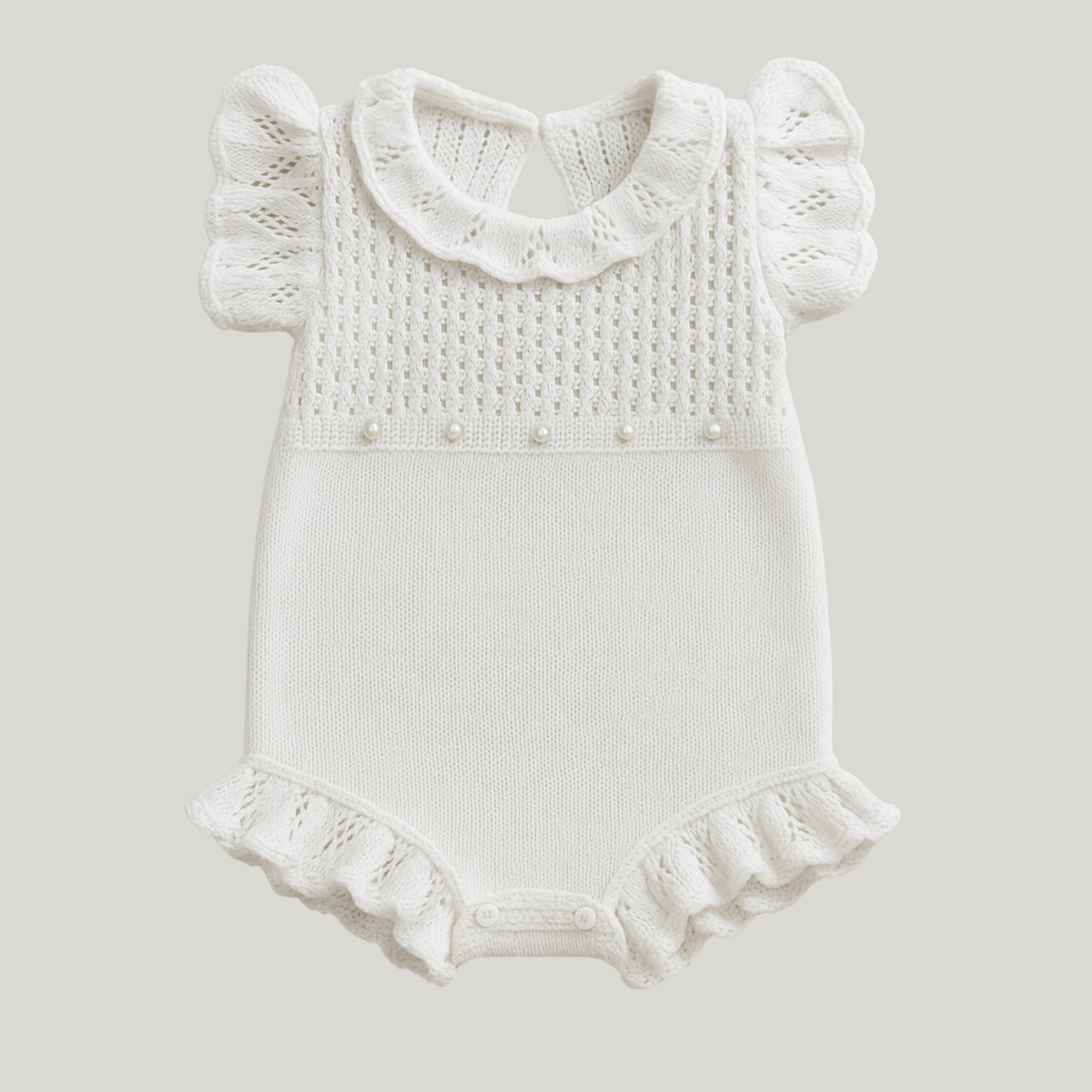 Macacão Bebê Menina Tricot Off White