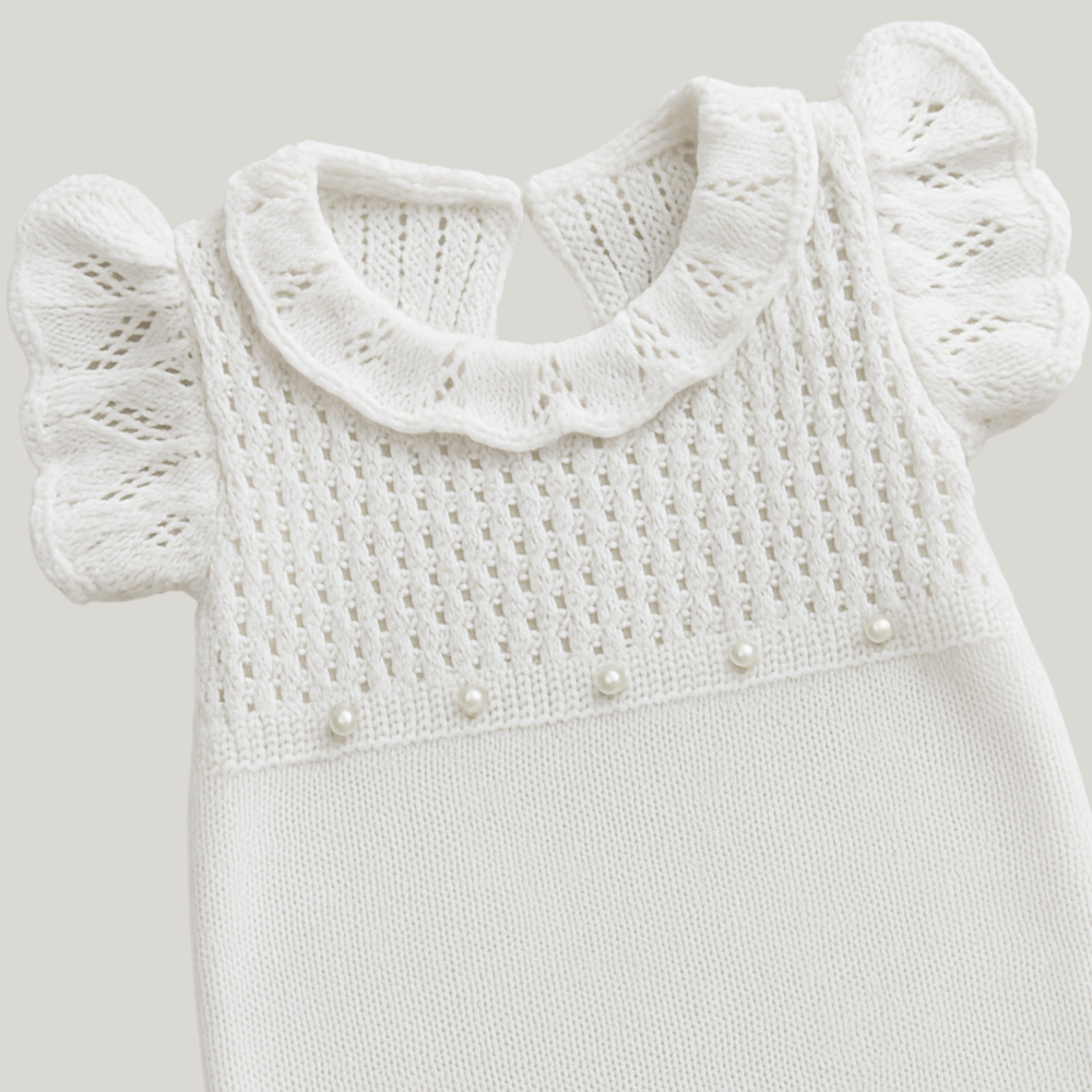 Macacão Bebê Menina Tricot Off White