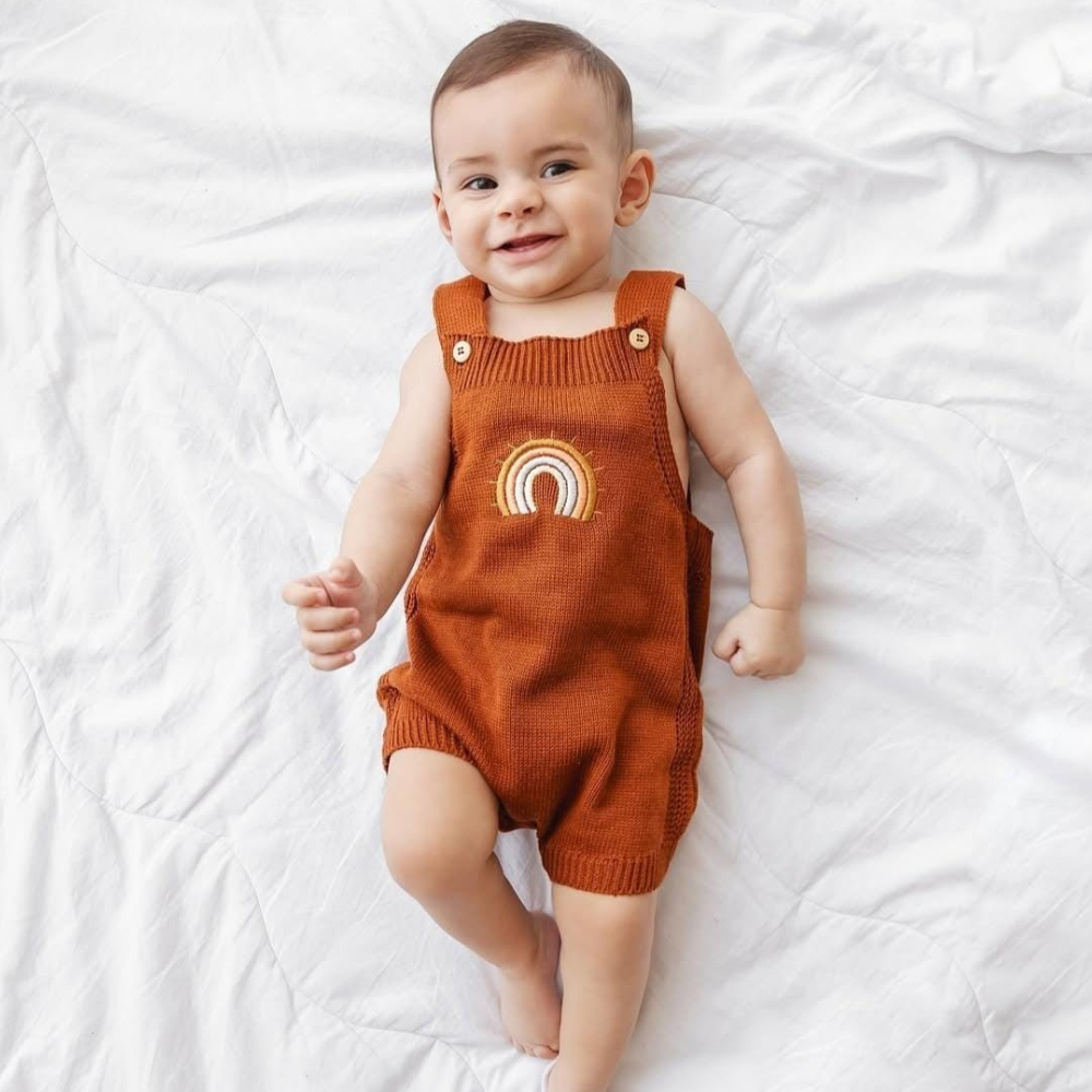 Jardineira Tricot Bebê Rainbow Ocre