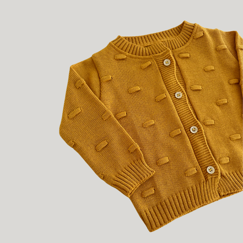 Cardigan Bebê Tricot Mostarda