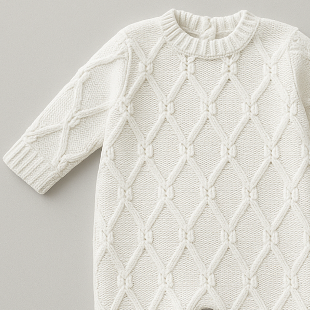 Macacão Bebê Recém Menina Nascido Tricot Vintage Flora White