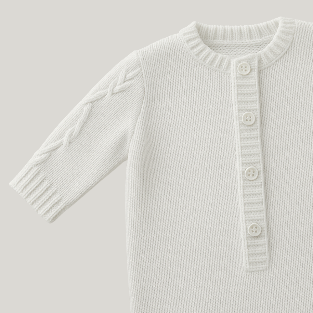 Macacão Bebê Recém Menina Nascido Tricot Vintage Flora White