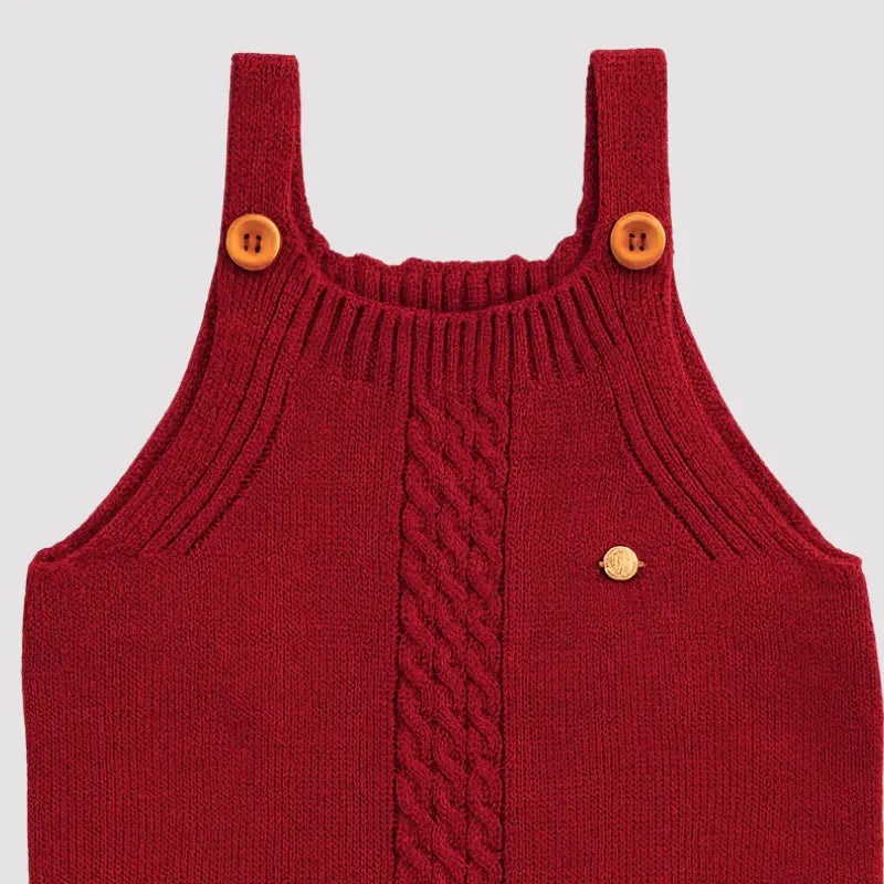 Jardineira Tricot Bebê Unissex Bordo
