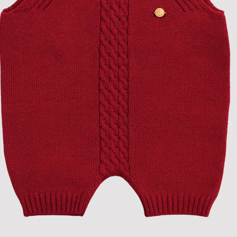 Jardineira Tricot Bebê Unissex Bordo